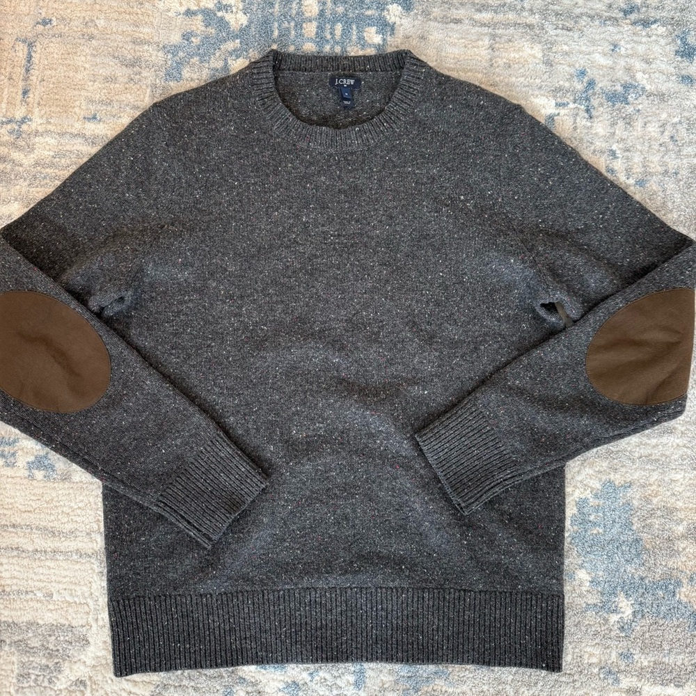 J. Crew Charcoal Sweater with Brown Elbow Patches
